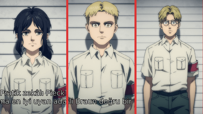 Pieck Finger (Cart Titan), Reiner Braun ( Armored Titan), Zeke Jaeger/Yeager (Beast Titan)