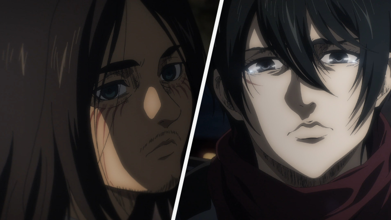 4 yıl önceki Mikasa'nın surat ifadesindeki soğukluk şu an Eren'in yüzünde, sulu göz olan ise Mikasa.