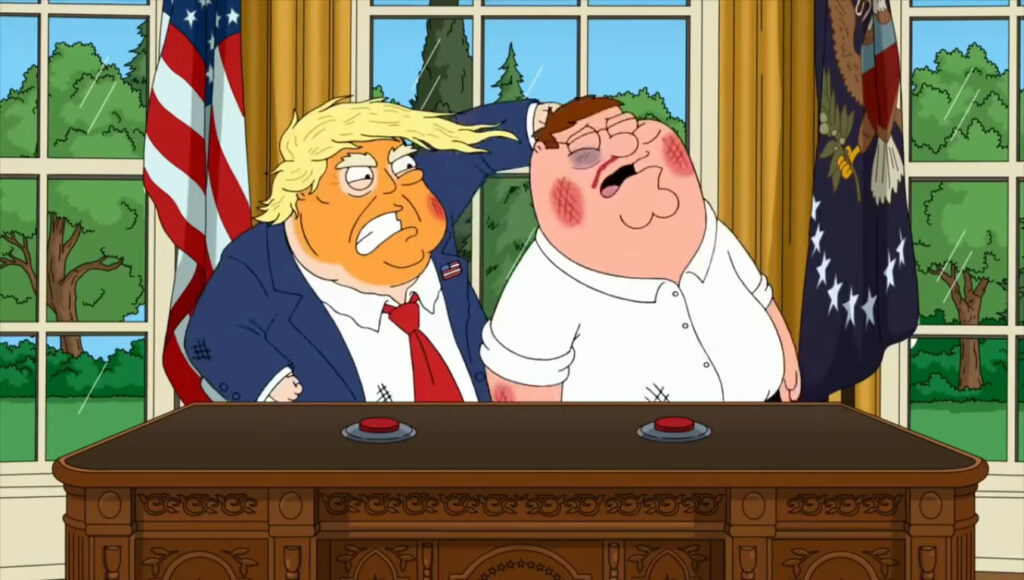 Family Guy'ın Trump Guy adlı 17. sezon 11. bölümünde düğme var.