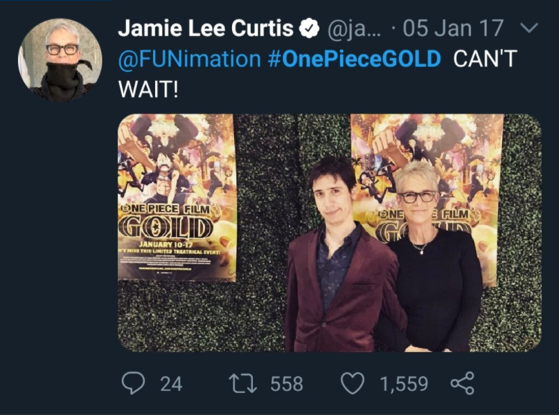 Jamie Lee Curtis One Piece'in en büyük filmlerinden biri olan One Piece: Stampede'nin galasına katılıyor.