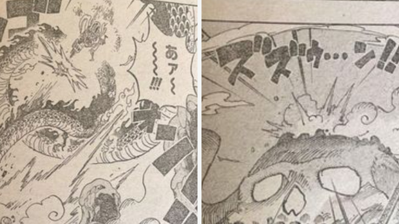 Sonunda Luffy, Kaidou'ya en güçlü yumruğuyla vurur ve Kaidou yere düşer.