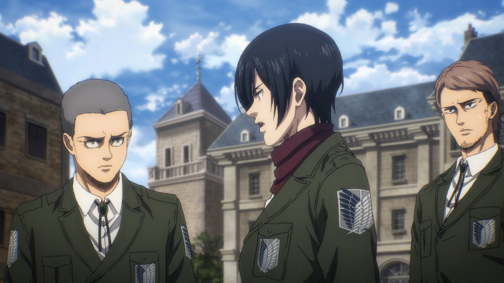 Eren'e nasıl yardım edecekleri konusunda Mikasa, Armin ve Eren'in gerçek arkadaşlarının şüpheye düşmesi de son derece etkilidir.